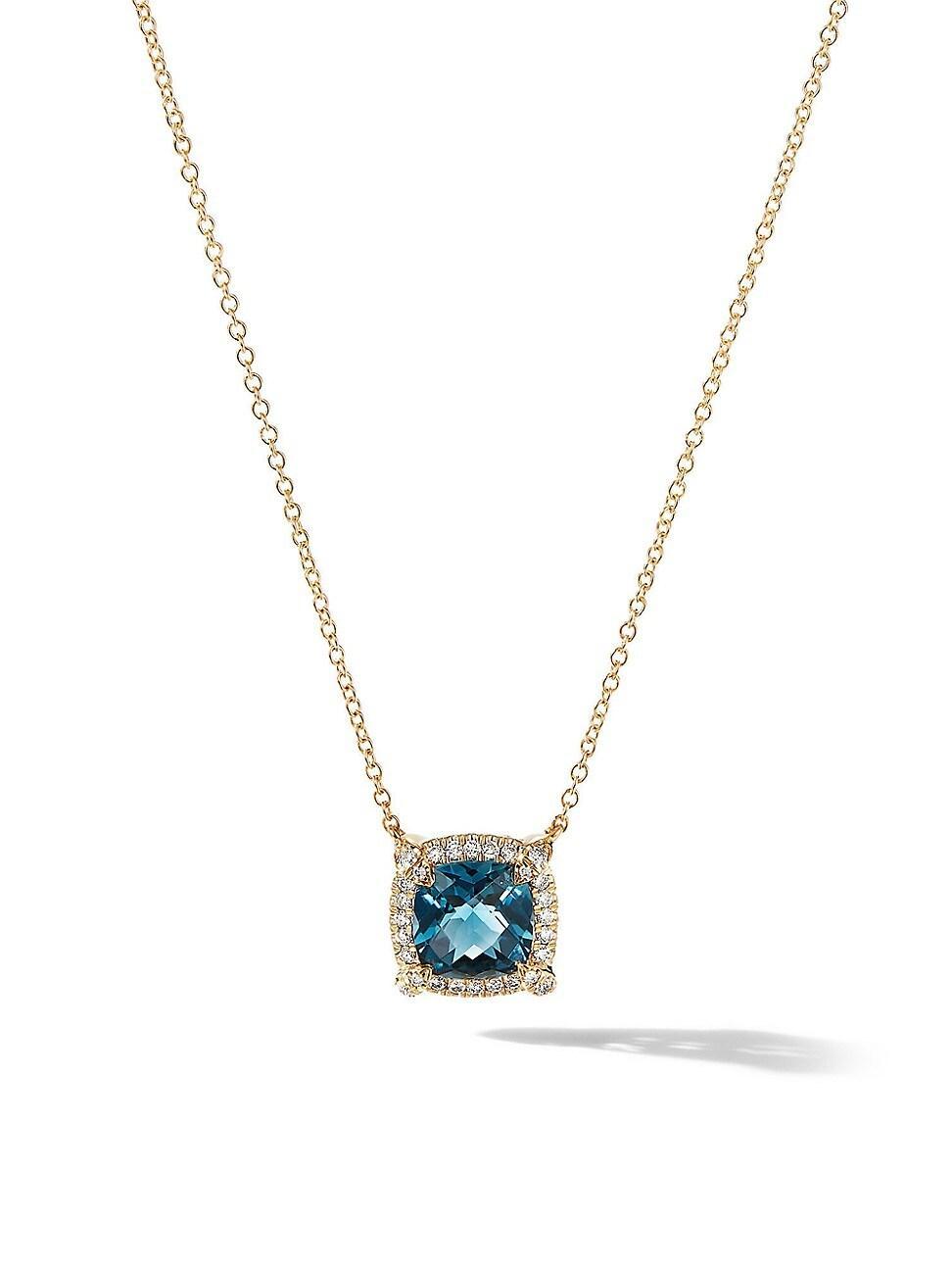 David Yurman Petite Chatelaine Pave Bezel Pendant Necklace in 18K Yellow Gold with Hampton Blue Topaz, 18 Product Image