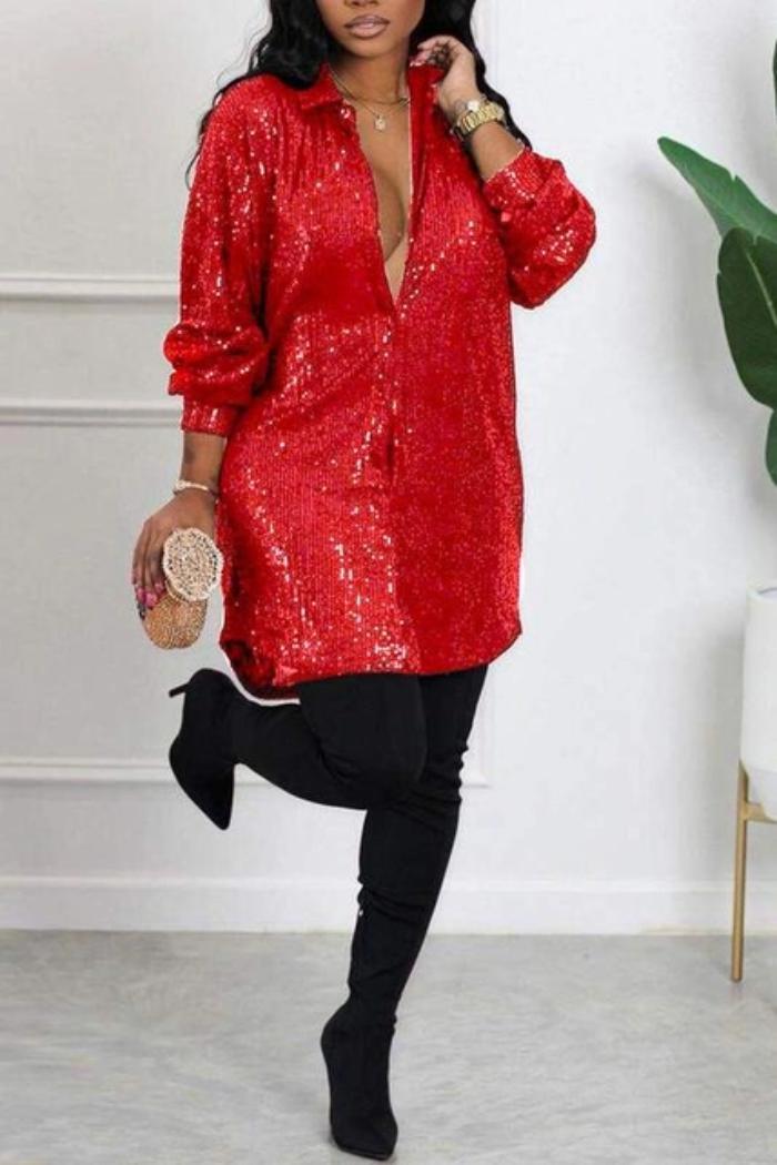 Light It Up Sequin Shirt Dress Product Image