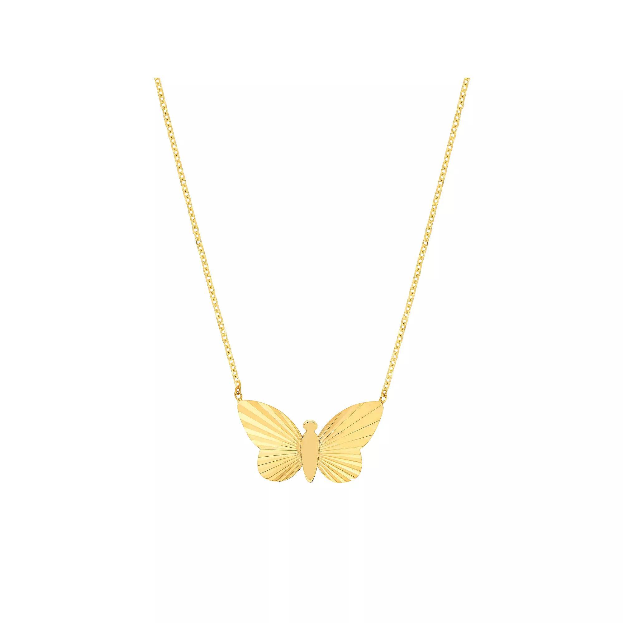 14k Gold Fluted Butterfly Pendant Necklace, Women's, Size: 18" Product Image