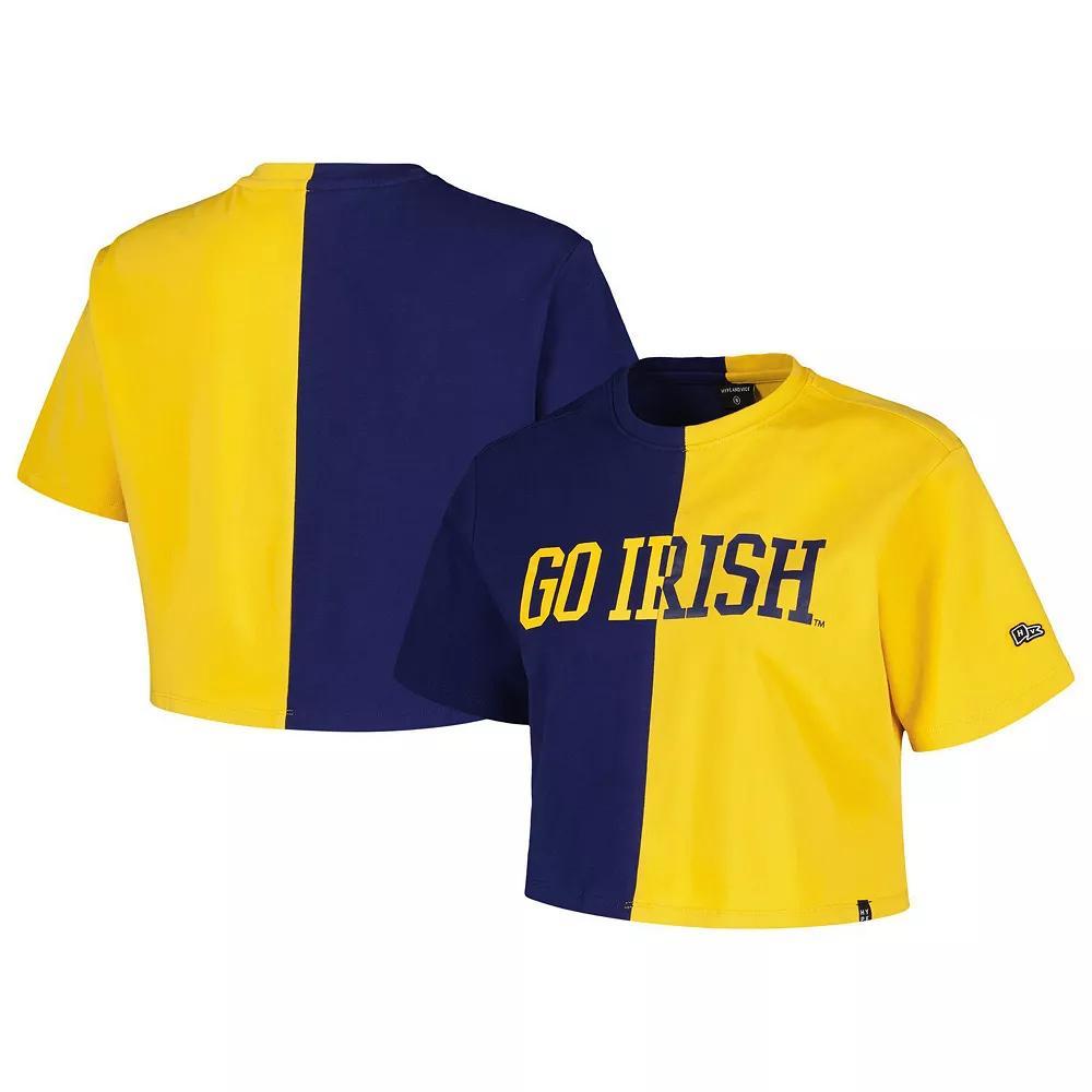 Women's Hype and Vice Navy/Gold Notre Dame Fighting Irish Color Block Brandy Cropped T-Shirt, Size: XL, Blue Product Image