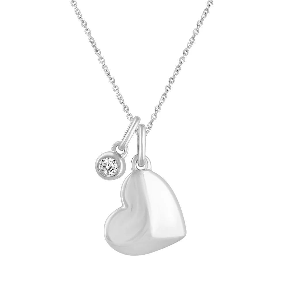 Royal Aura Sterling Silver 1/5 Carat T.W. Diamond Polished Heart Pendant Necklace, Women's, Size: 18" Product Image