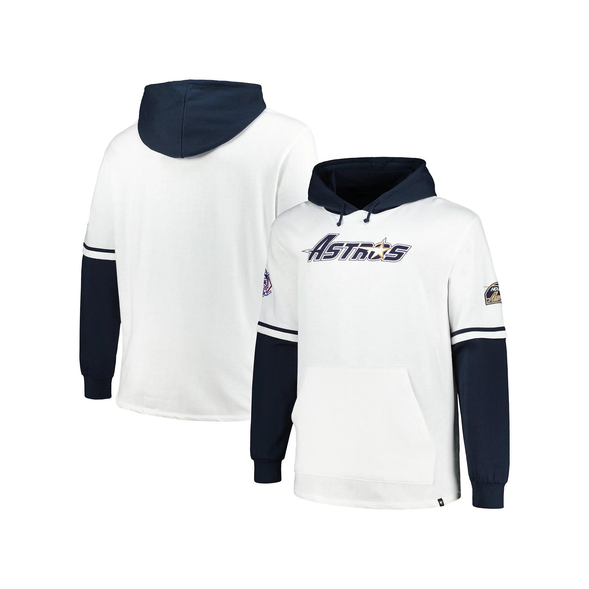 Men's '47 White/Navy Houston Astros Big & Tall Trifecta Shortstop Pullover Hoodie, Size: 3XLT Product Image