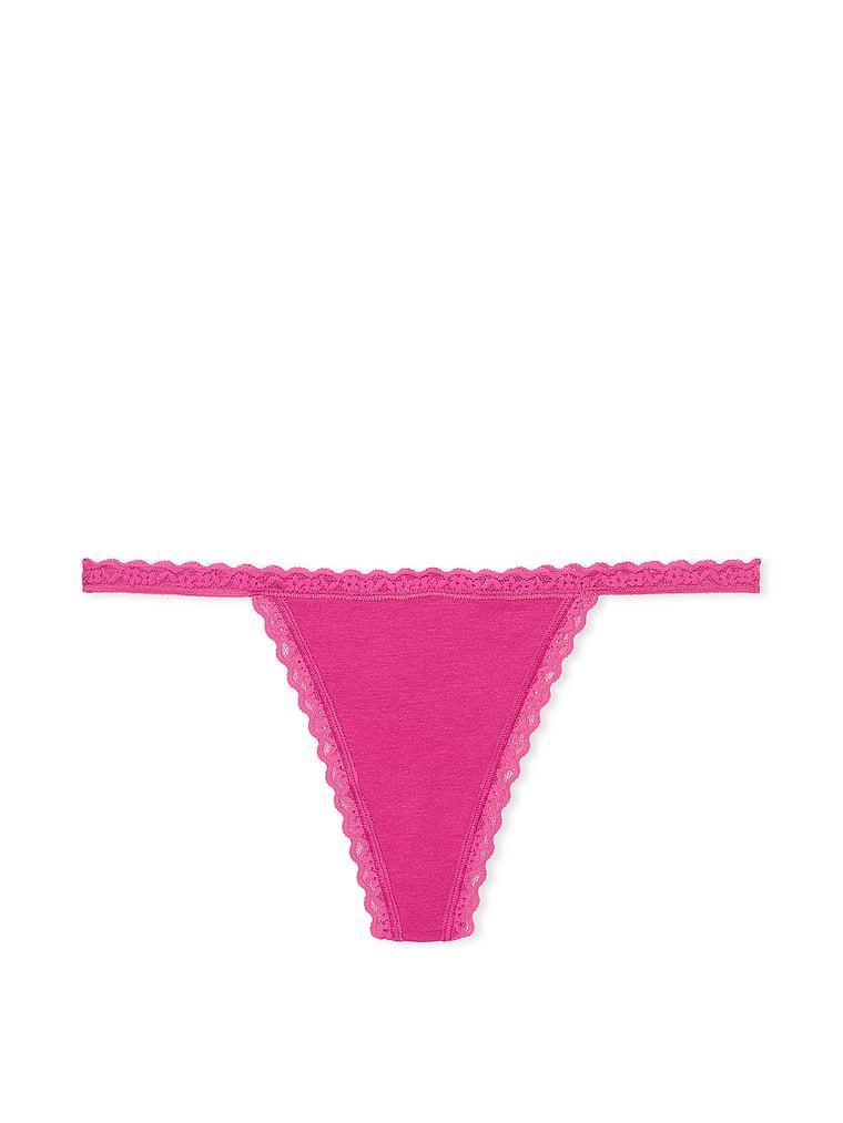 Lace-Trim Cotton V-String Panty Product Image