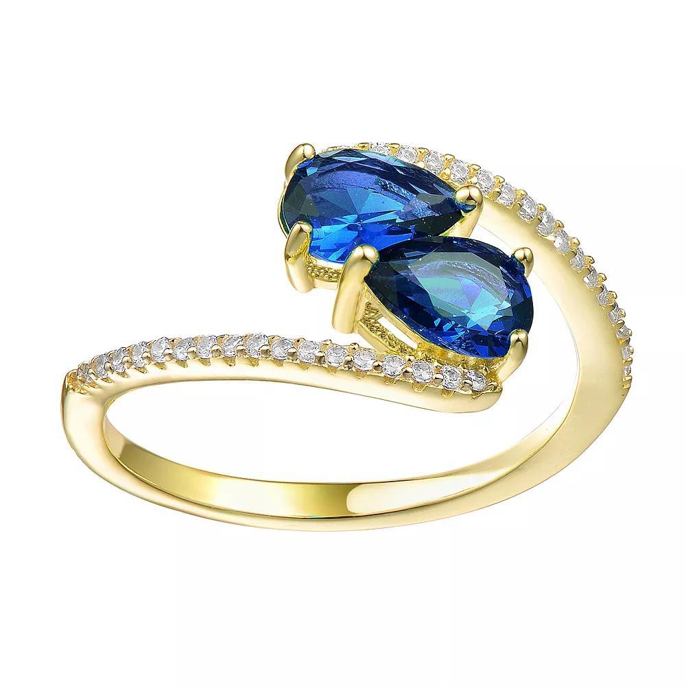 14k Gold over Sterling Silver Cubic Zirconia Bypass Engagement Ring, Womens Blue Product Image
