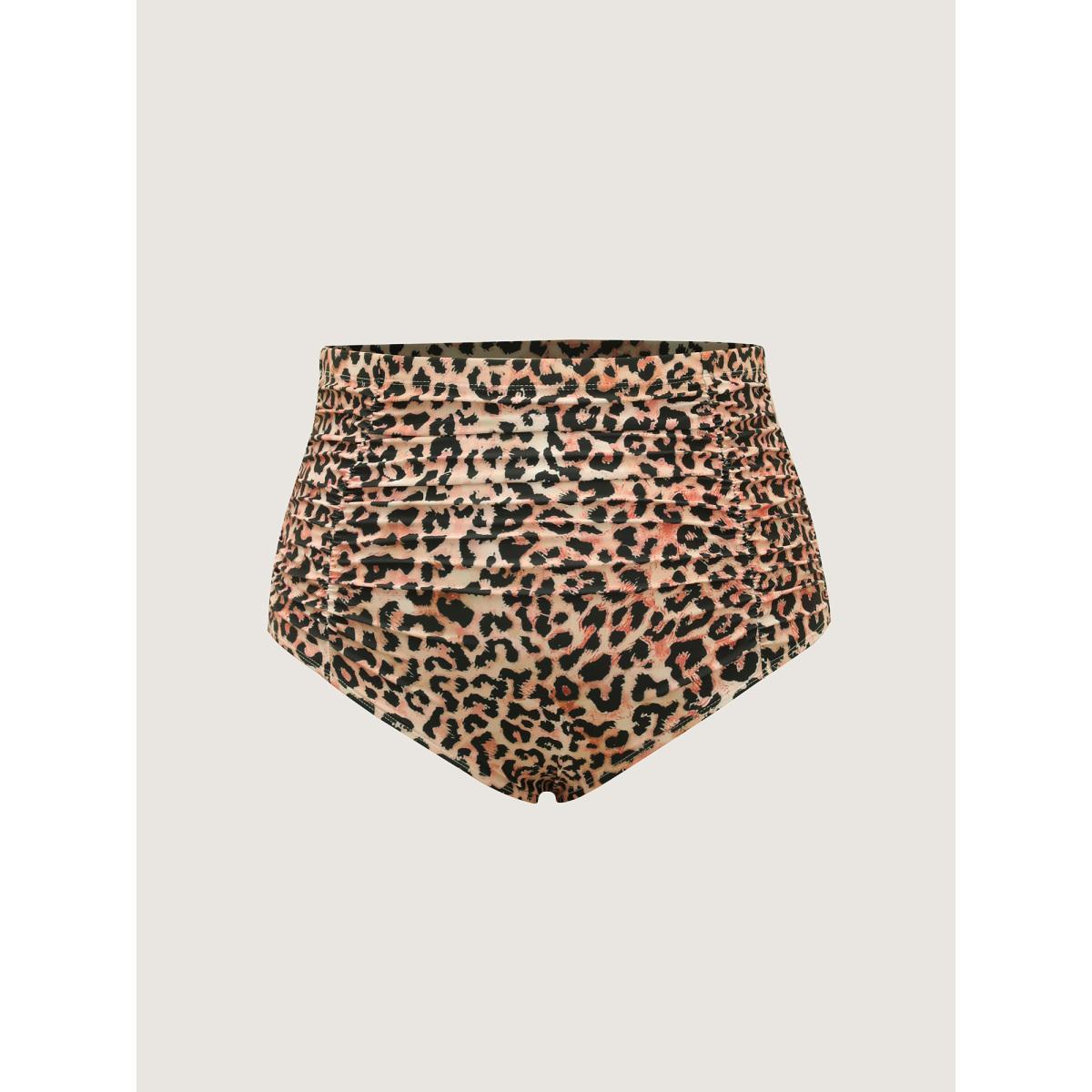 Plus Size Leopard Print Ruched Spliced Swim Bottoms Women's Swimwear Black Beach Gathered High stretch Skinny High Rise Curve Swim Bottoms BloomChic 12/L Product Image