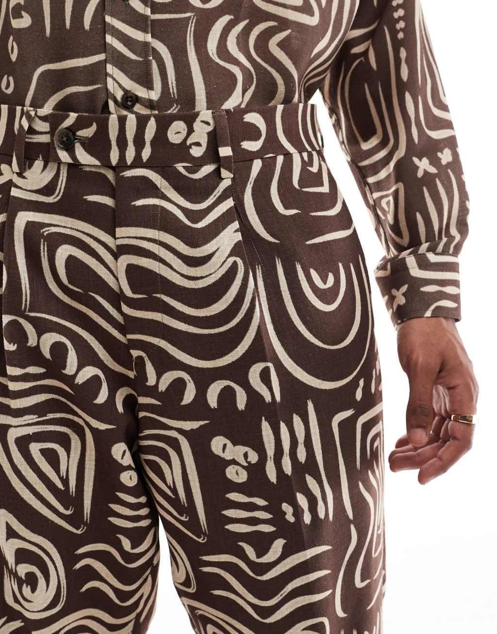 Viggo relaxed tailored pants in dark brown abstract print - part of a set Product Image