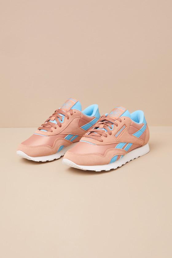 Classic Nylon Clay and Blue Suede Leather Sneakers Product Image