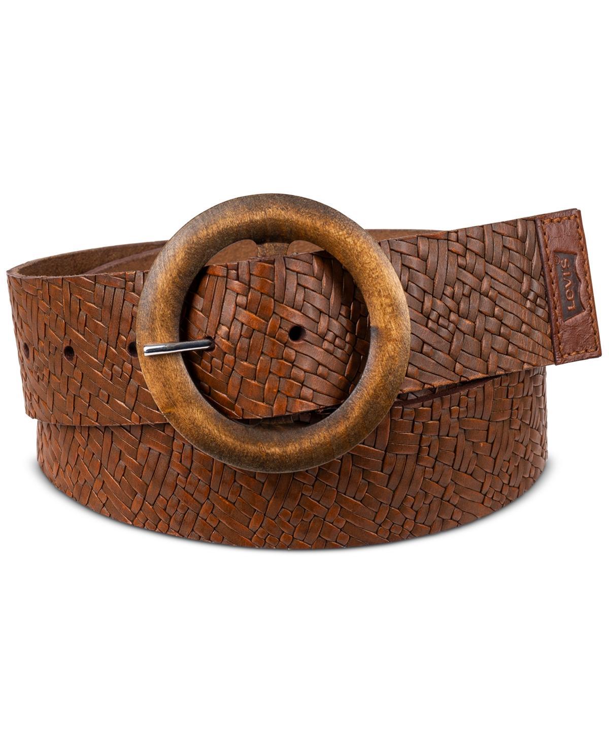 Womens Levis Wide Embossed Wooden Buckle Leather Belt Product Image