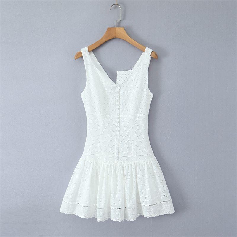 Sleeveless Square Neck Plain Mini A-Line Dress Product Image