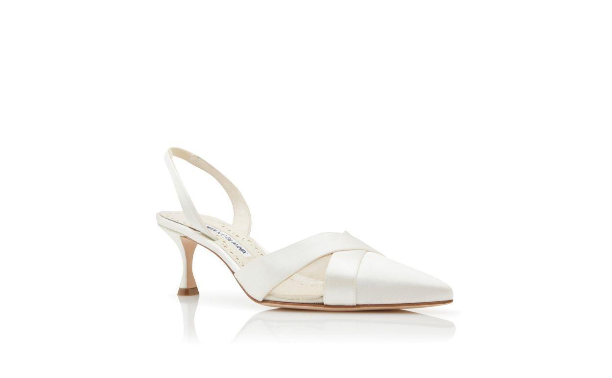 OYOUNASLI Light Cream Satin Crossover Slingback Pumps Product Image