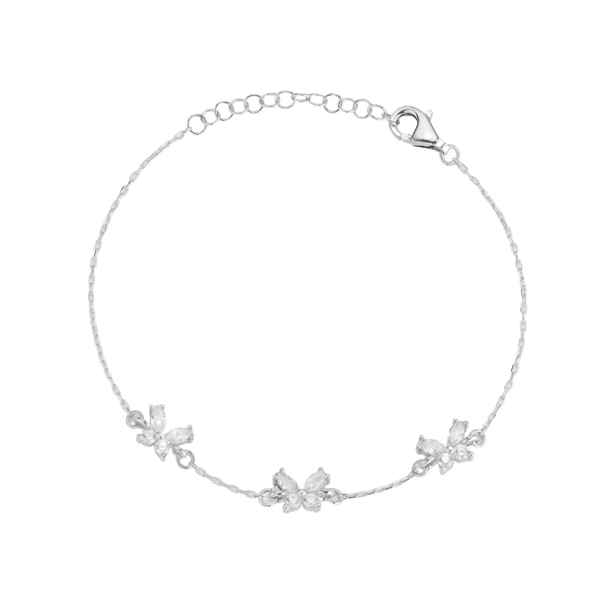 Sunkissed Sterling Silver Over Cubic Zirconia Butterfly Bracelet, Women's, Size: 7", Silver Tone Product Image