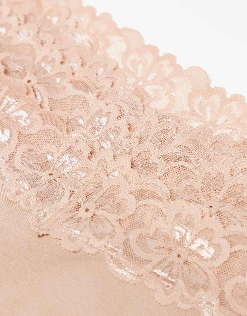 ASOS DESIGN Minnie 3-pack cotton Brazilian briefs with lace waistband in neutral Product Image