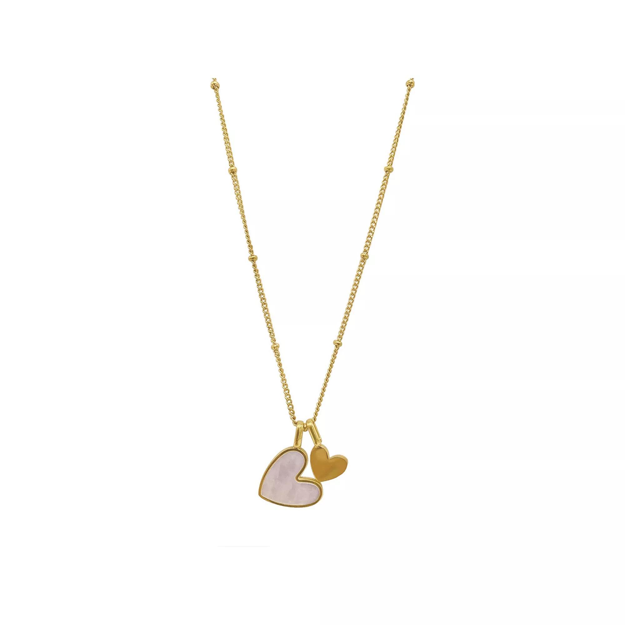 Adornia 14k Gold Plated Mother-of-Pearl Heart Charms Necklace, Women's, Size: 18-20" ADJ, Silver Tone Product Image
