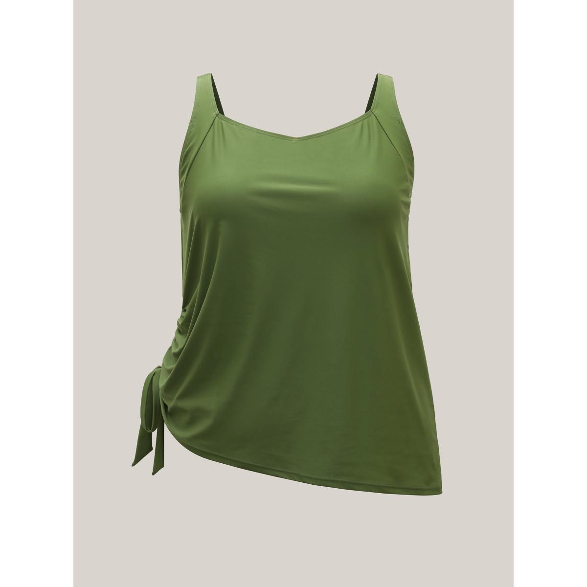 Plus Size Non-Removable Cups Asymmetrical Hem Swim Tankini Women's Swimwear ArmyGreen Beach High stretch Skinny Heart neckline Curve Swim Tops BloomChic 14-16/1X Product Image