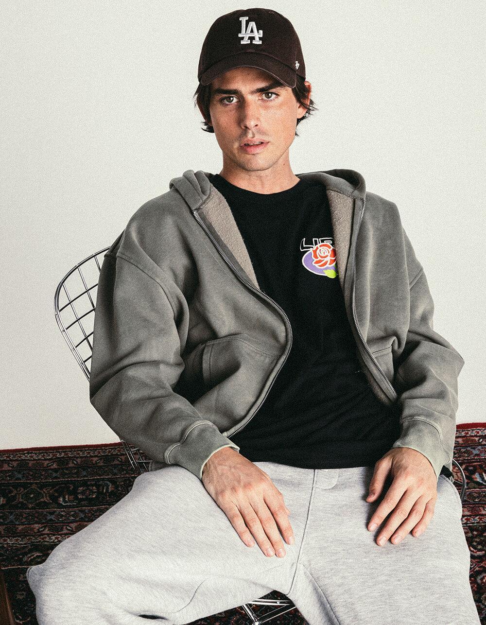 RSQ Mens Washed Zip-Up Oversized Hoodie - OLIVE Product Image