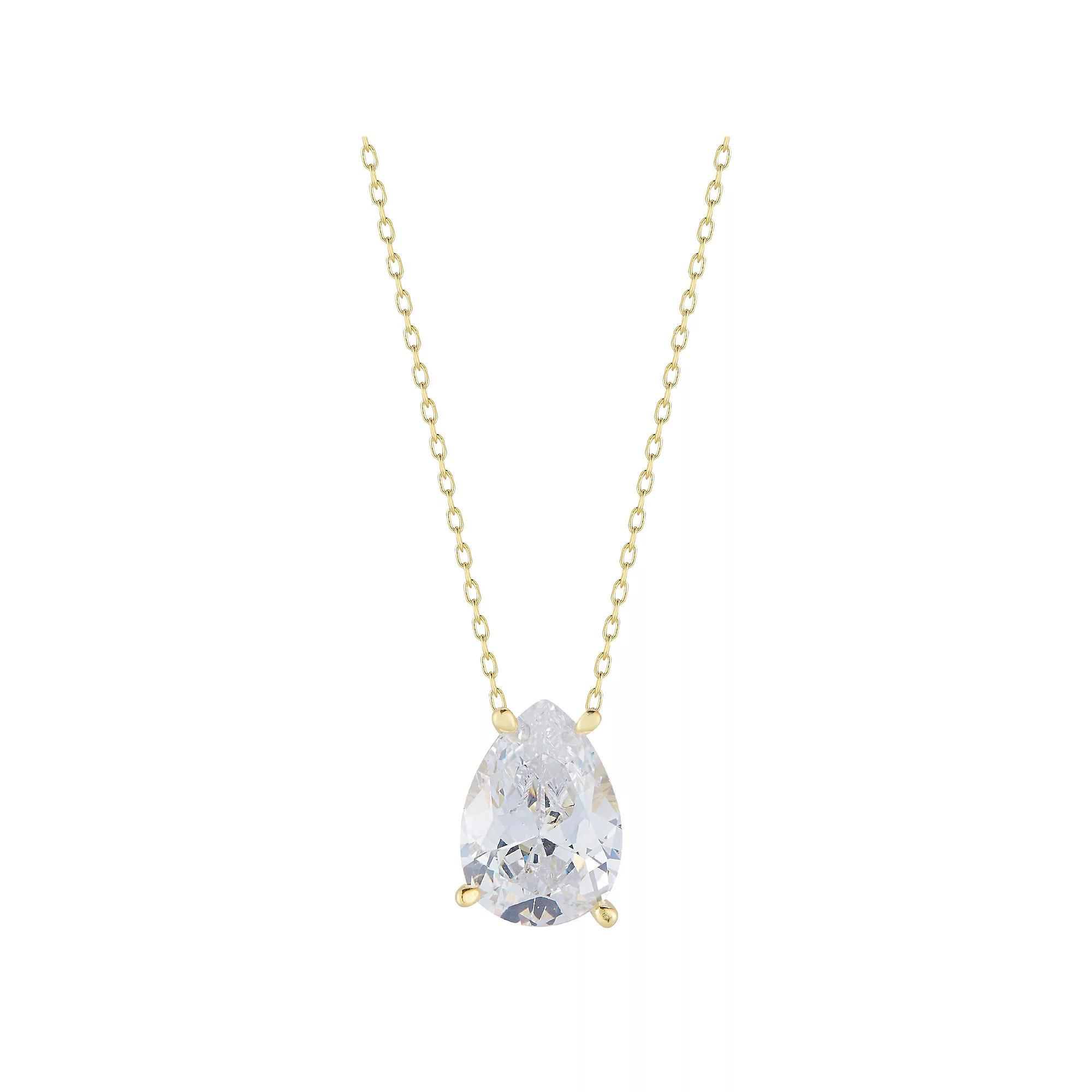 Sunkissed Sterling Cubic Zirconia Pear Solitaire Necklace, Women's, Size: 18", Gold Tone Product Image