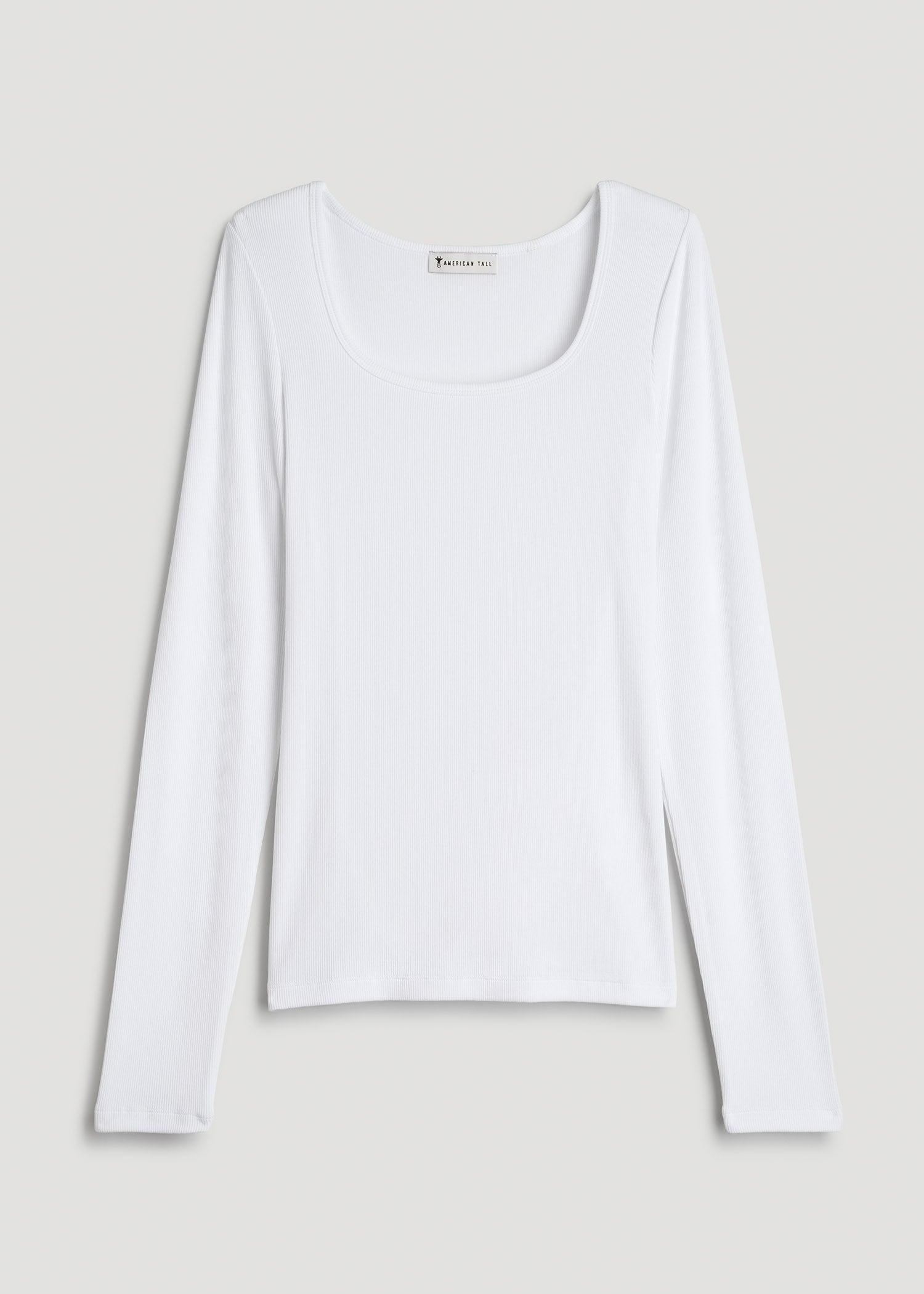 Long Sleeve Ribbed Squareneck Top for Tall Women in Bright White Product Image