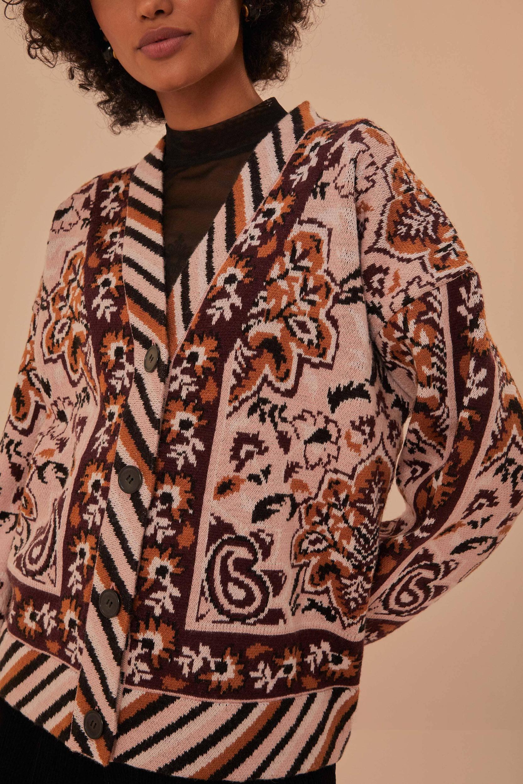Glam Tapestry Knit Cardigan, GLAM TAPESTRY BURGUNDY / S Product Image
