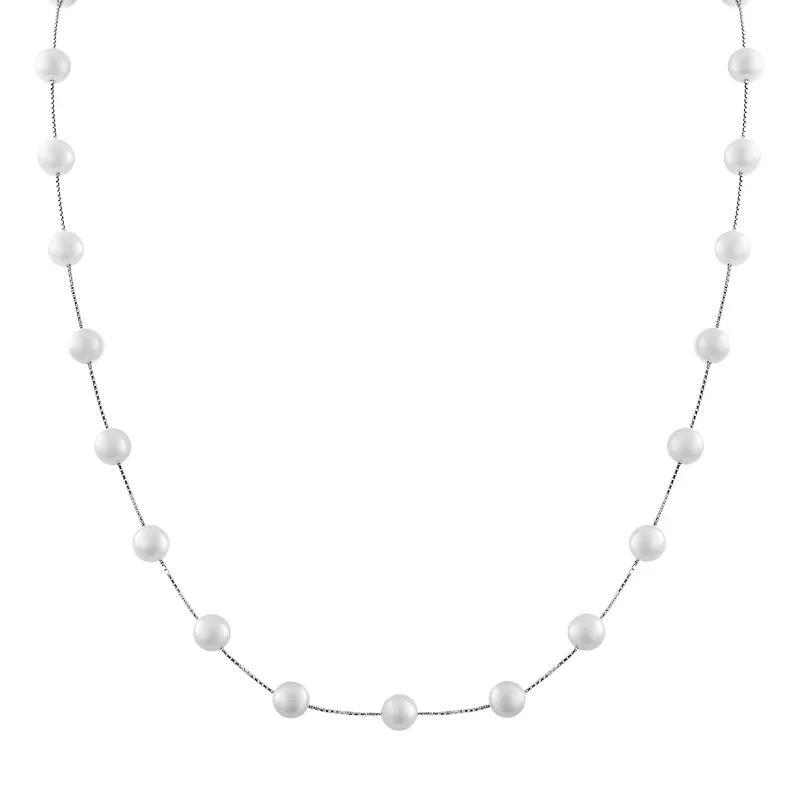 PearLustre by Imperial 10k White Gold Freshwater Cultured Pearl Station Necklace, Womens Product Image