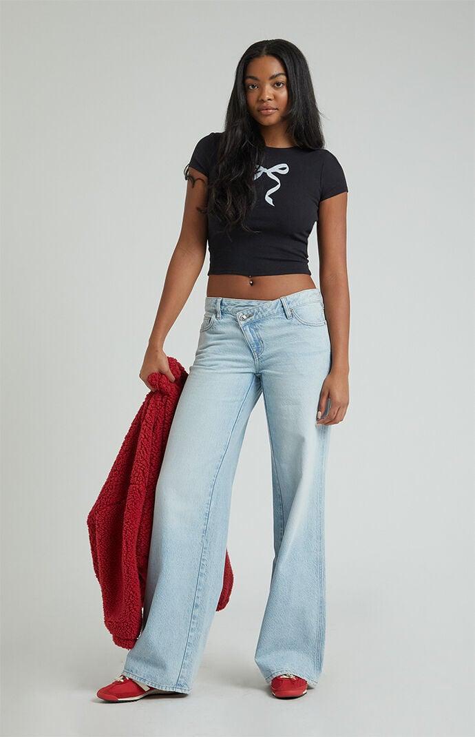 Women's Casey Light Indigo Asymmetrical Low Rise Baggy Jeans Product Image