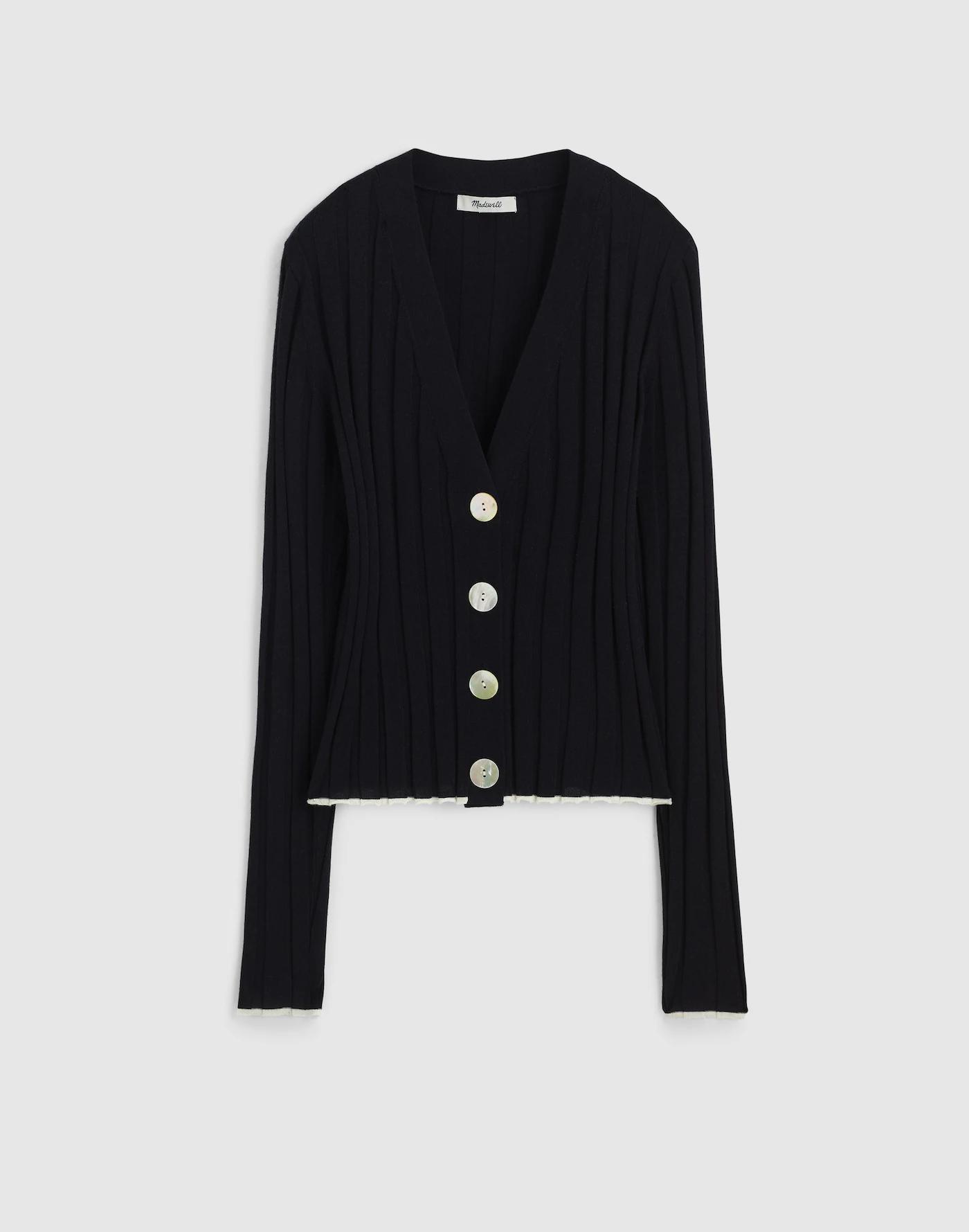 Tipped Ribbed V-Neck Cardigan Product Image