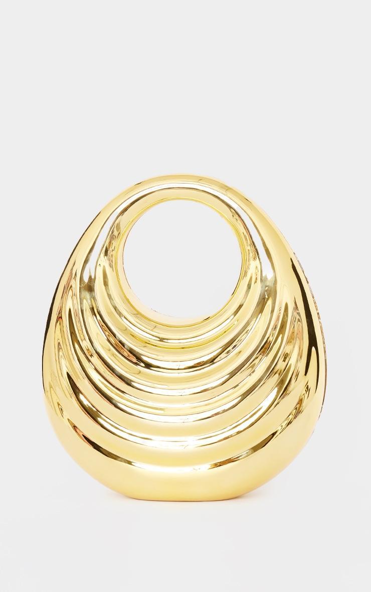 Gold Metallic Hard Ridge Round Handbag Product Image