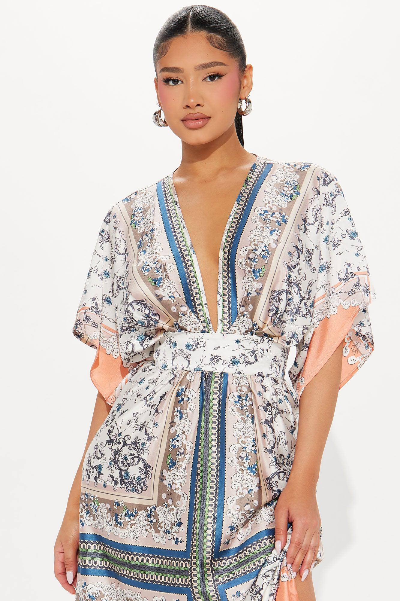 Ashley Satin Kaftan Maxi Dress - Blue/combo Product Image