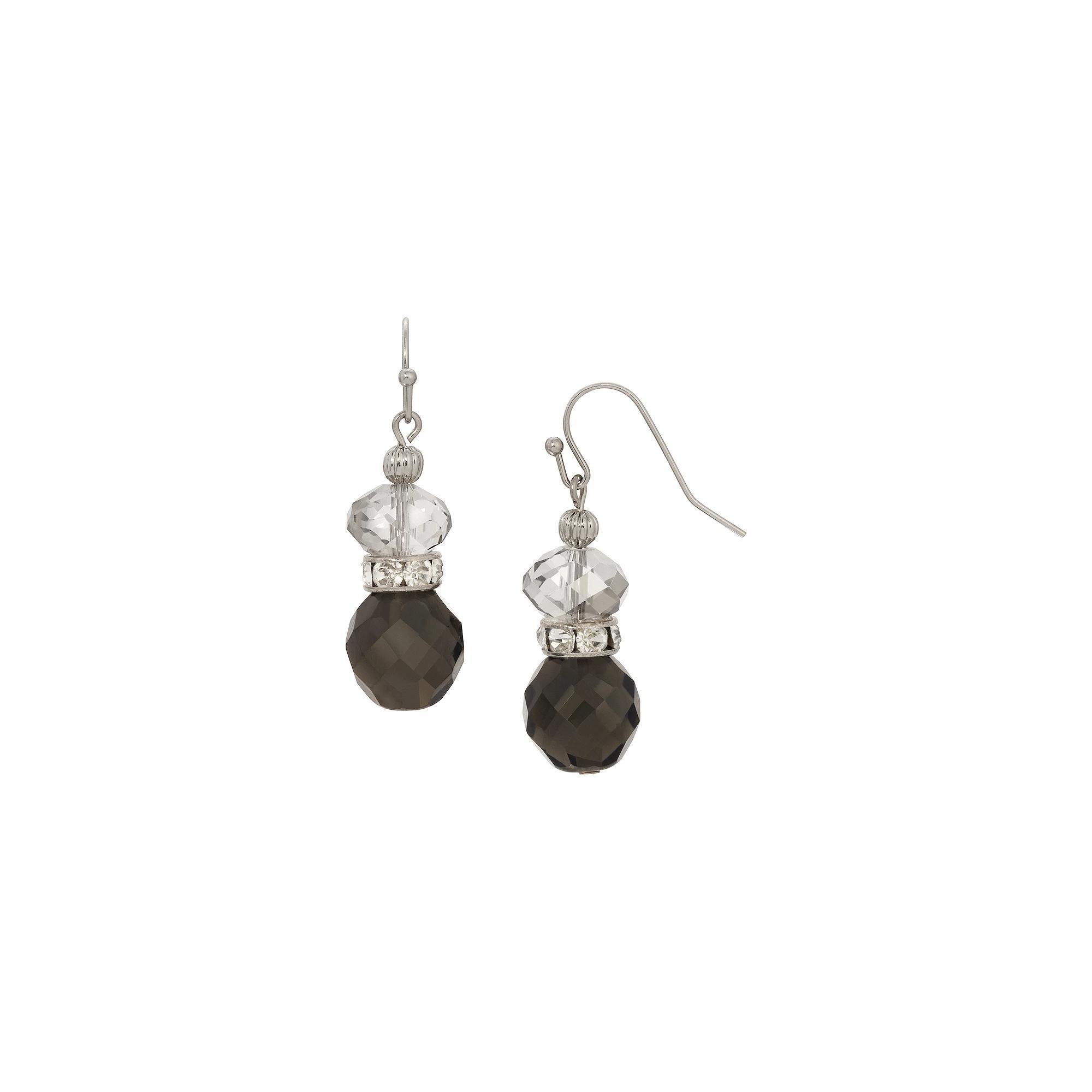 1928 Double Glass Bead Crystal Accent Wire Earrings, Womens, Black Product Image