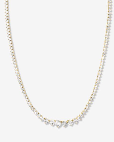 Not Your Basic Graduated Tennis Necklace 18" - Gold|White Diamondettes Product Image