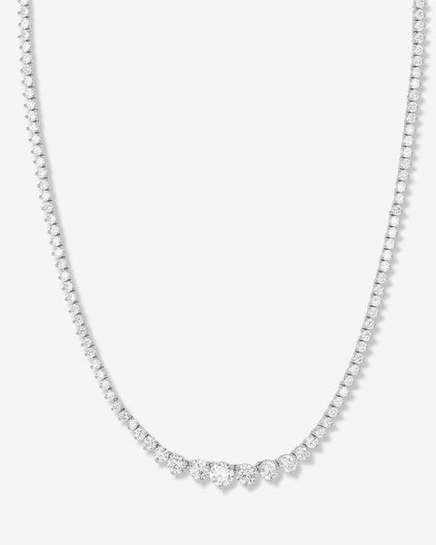 Not Your Basic Graduated Tennis Necklace 16" - Silver|White Diamondettes Product Image