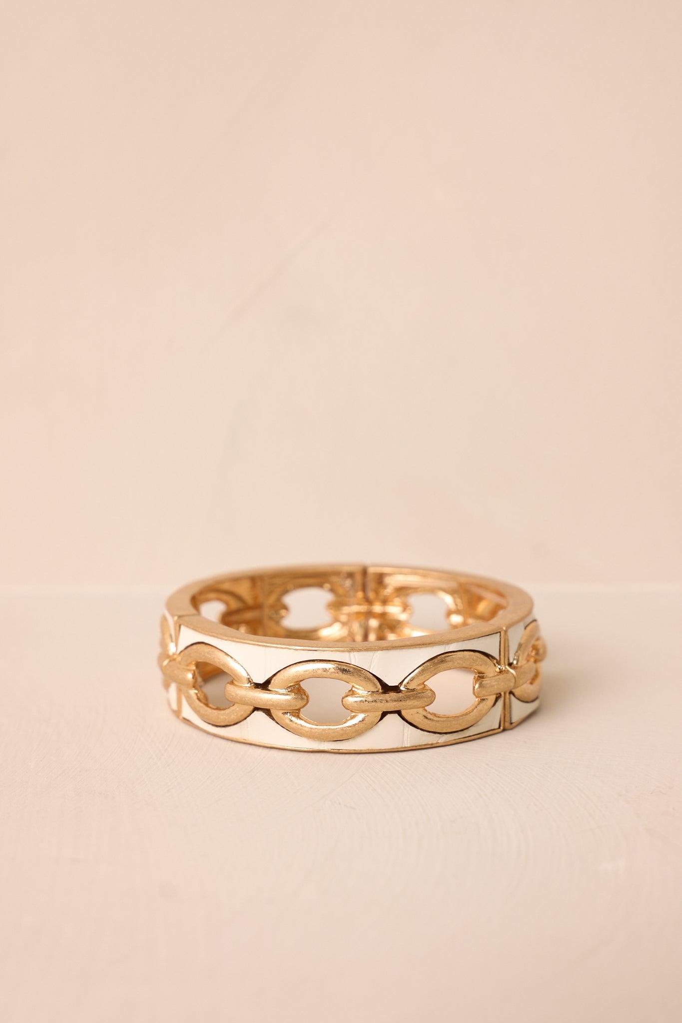 Shifting Stars Gold & Ivory Faux Leather Link Bracelet Product Image