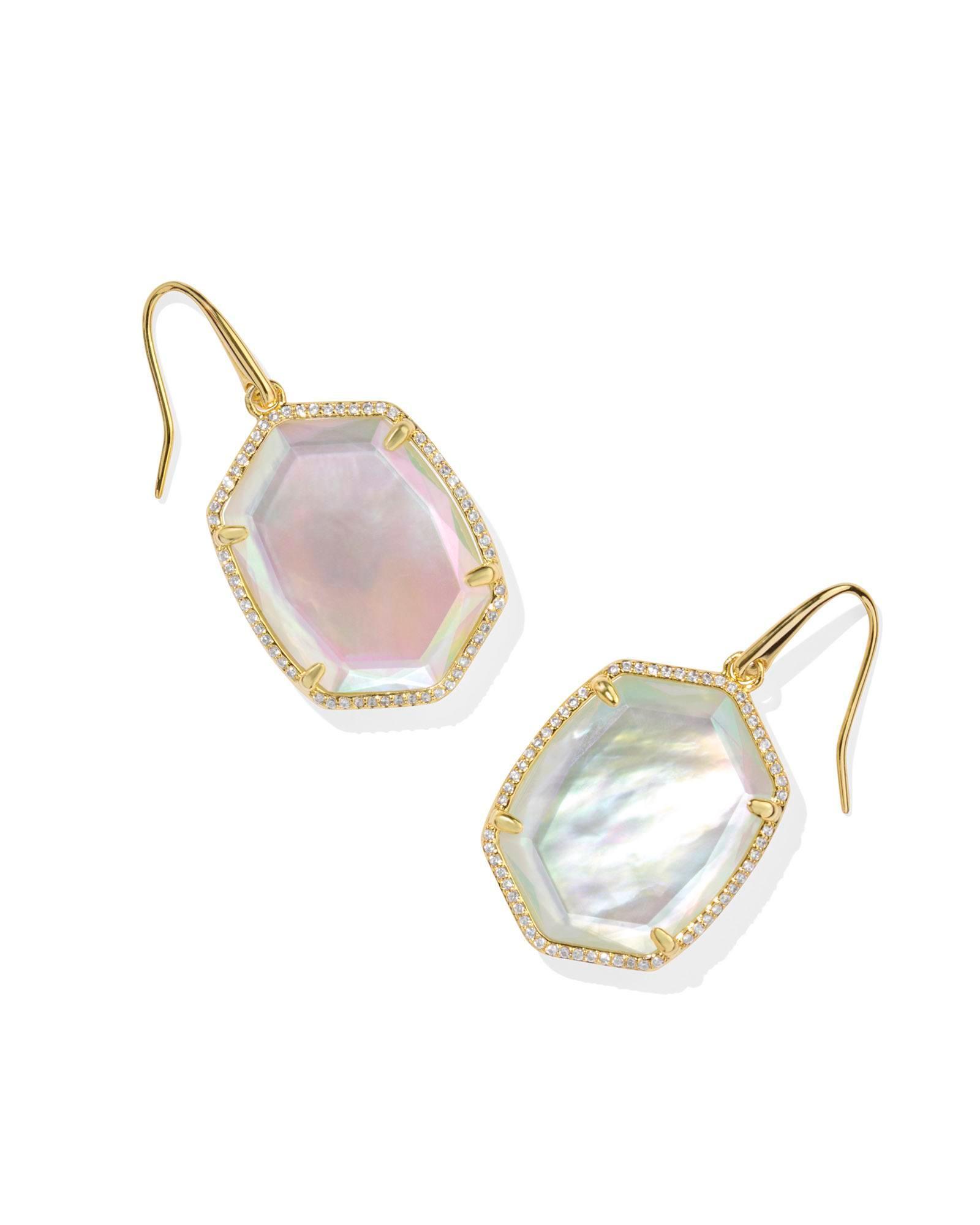 Daphne Gold Pave Frame Drop Earrings in Green Malachite Product Image