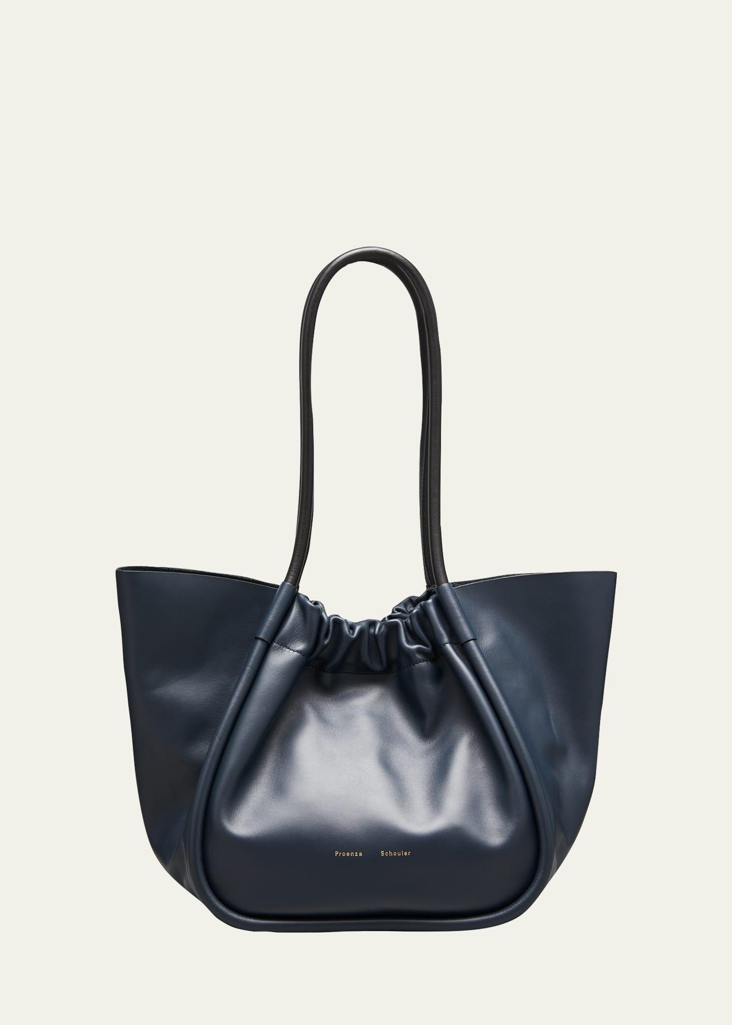 Large Ruched Smooth Leather Tote Bag Product Image
