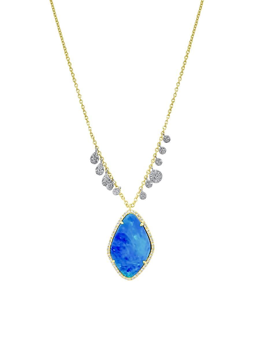 Womens Two-Tone 14K Gold, 0.33 TCW Diamond & Opal Necklace Product Image