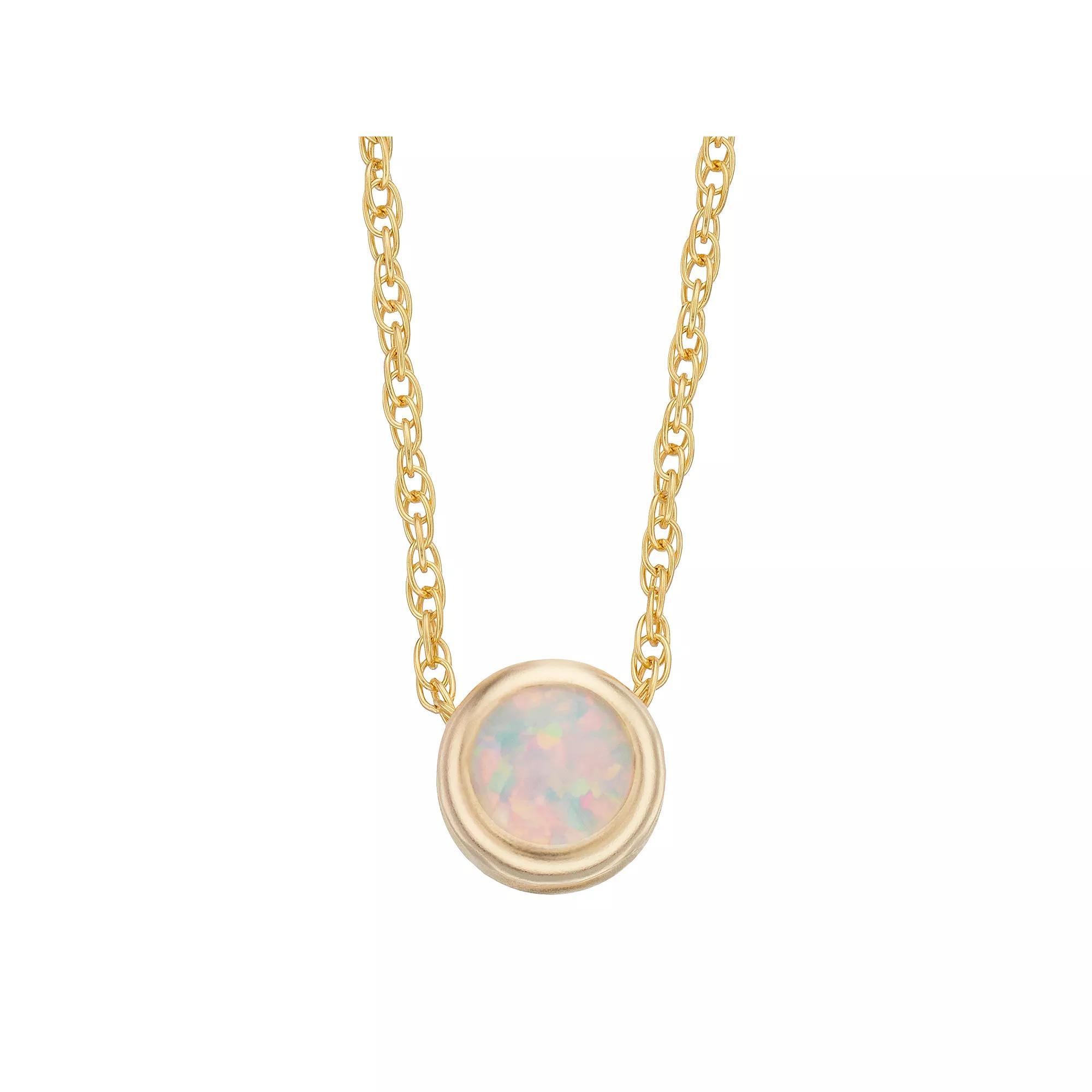 Pure Gem Collection 10k Gold Lab-Created White Opal Bezel Pendant Necklace, Women's, Size: 18" Product Image