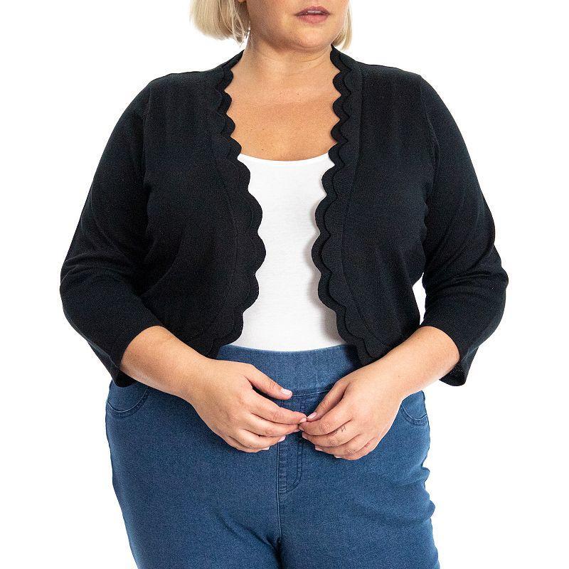 Plus Size Nina Leonard Scallop-Trim Bolero Cardigan, Womens Product Image