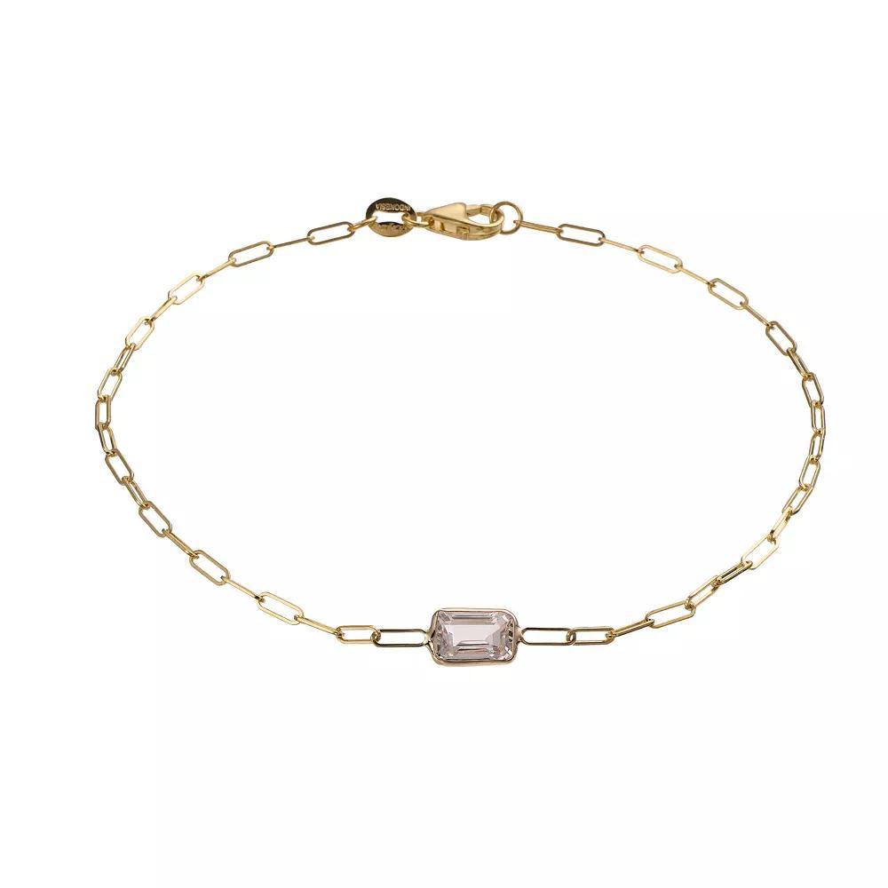 14k Gold White Topaz Paperclip Bracelet, Women's, Size: 7" Product Image