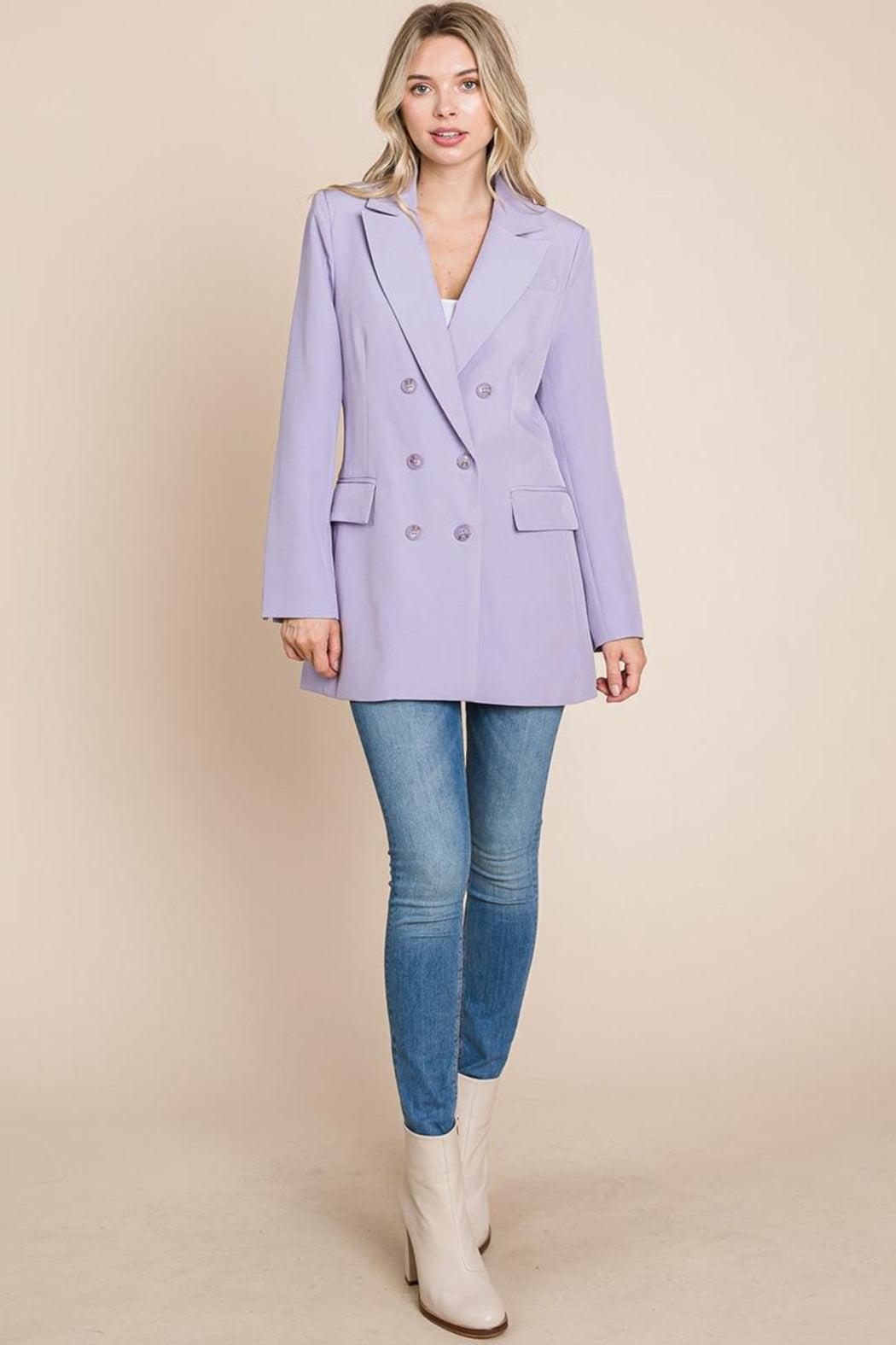 Collar Long Double Breasted Blazer Jacket Female Product Image