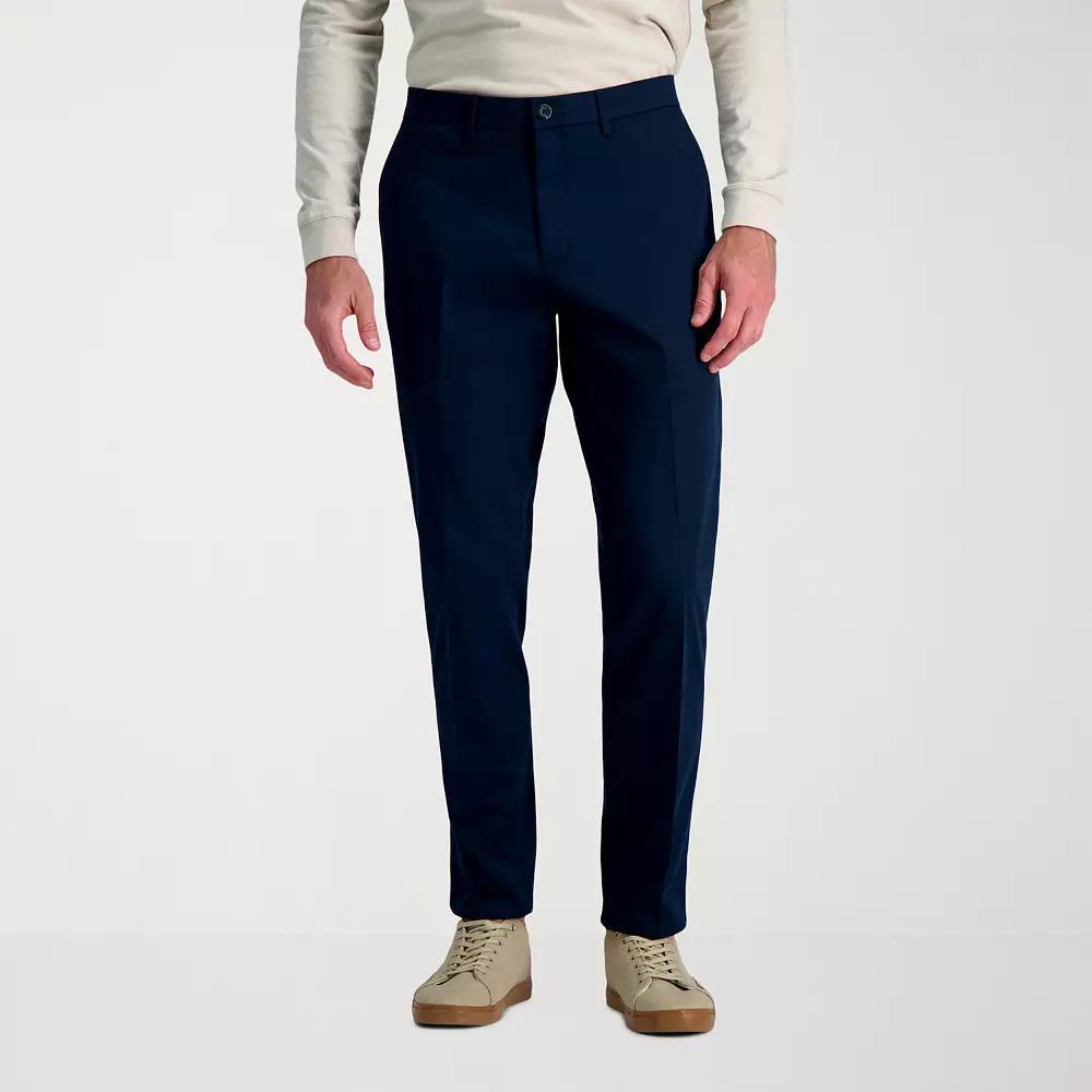 Mens Haggar Wrinkle Free Performance Khaki Slim Fit Flat Front Pants Dark Blue Product Image