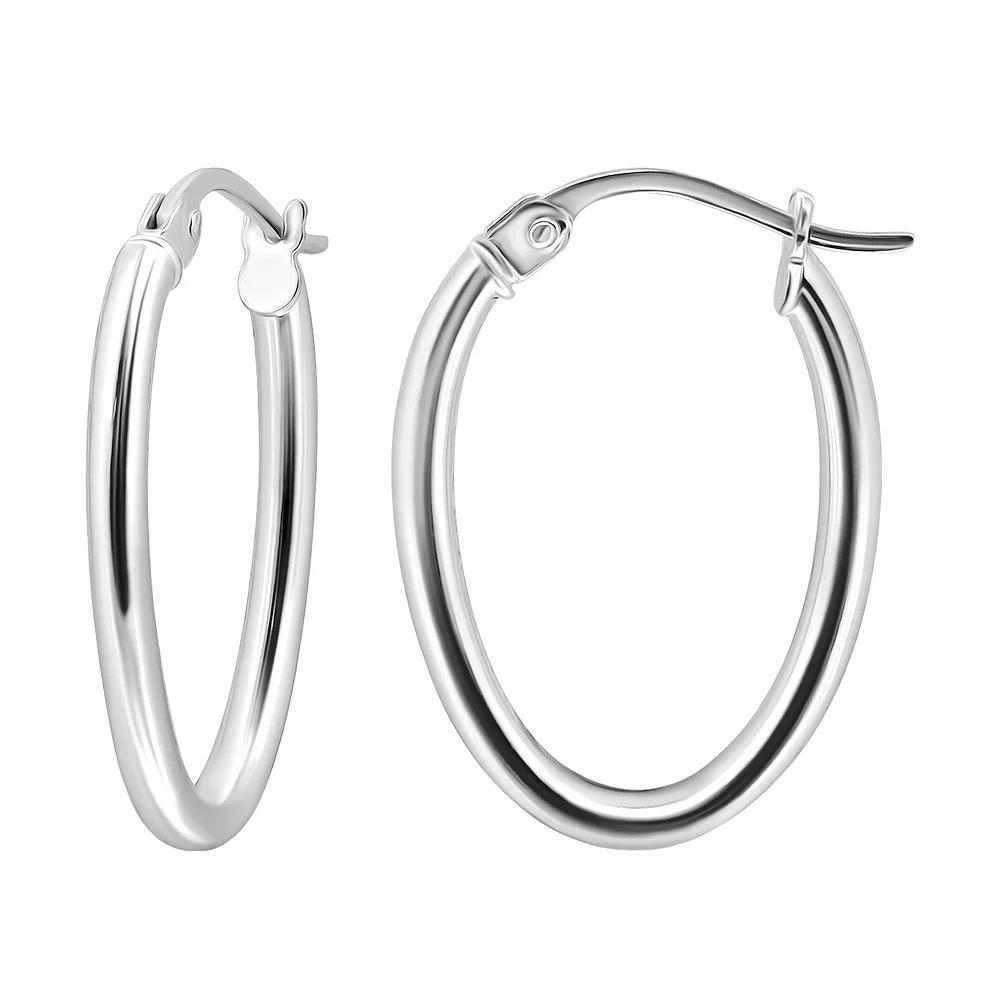 Aleure Precioso Sterling Silver Polished 15 mm Oval Hoop Earrings, Womens Product Image