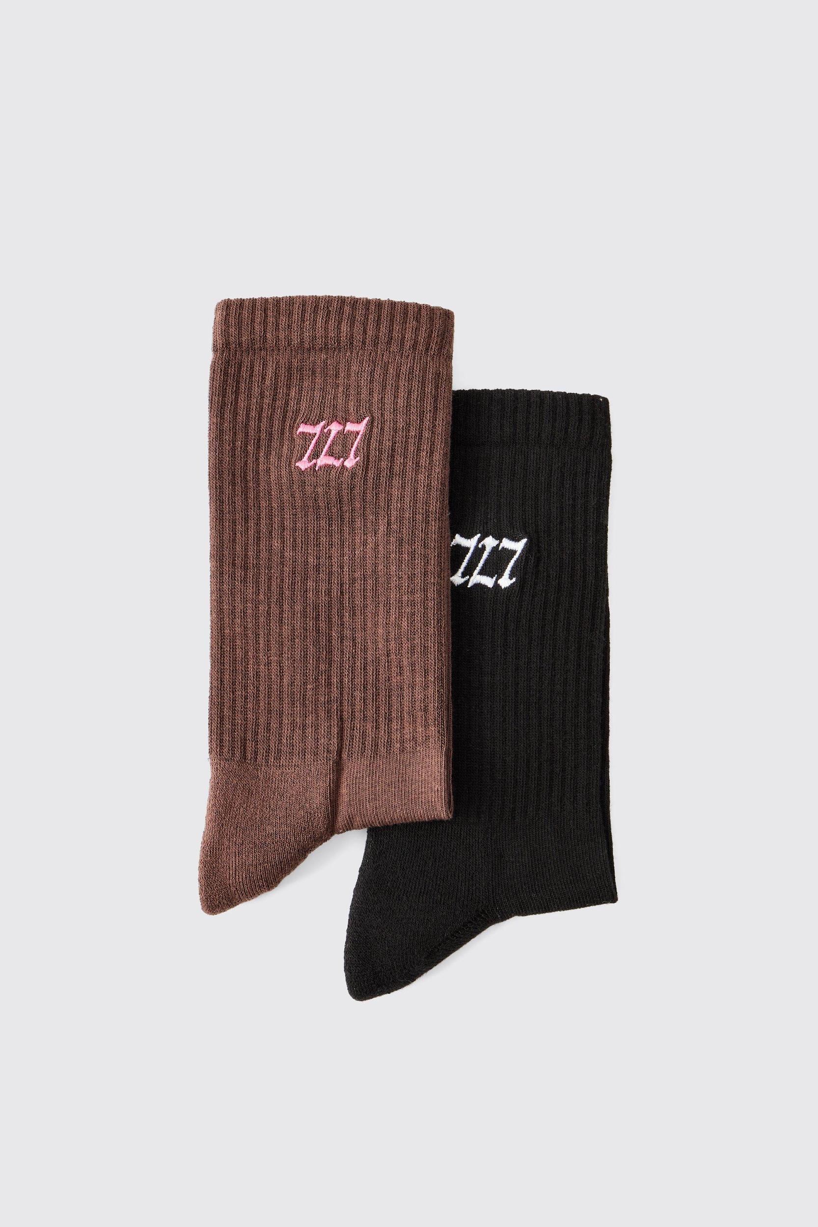 2 Pack 777 Embroidered Sport Socks | boohooMAN USA Product Image