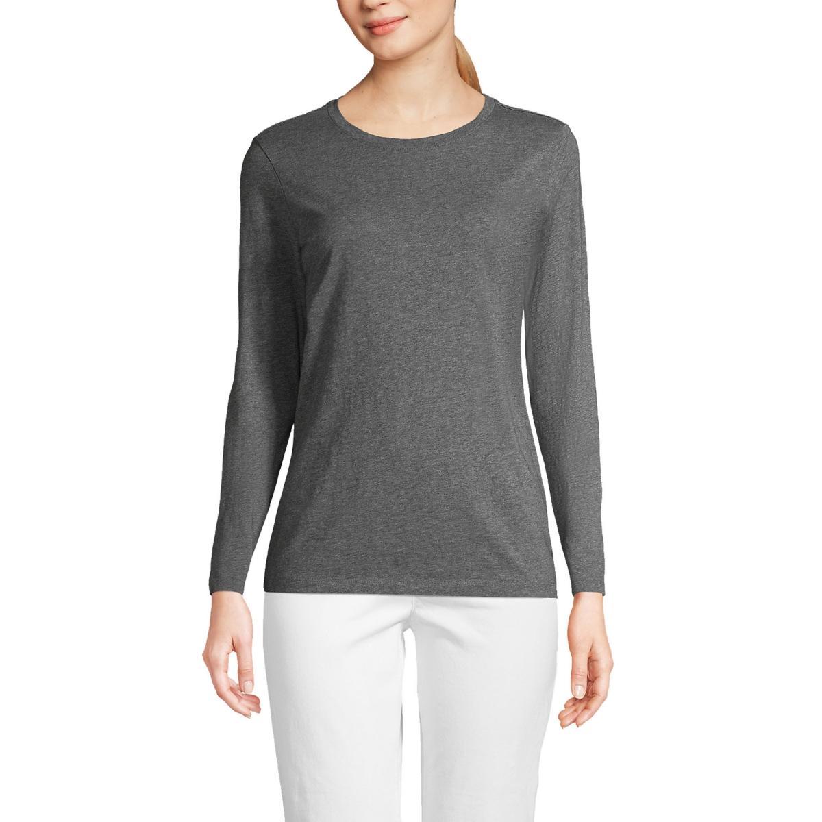 Petite Lands' End Relaxed-Fit Supima Long Sleeve Cotton Crewneck Tee, Women's, Size: XS Petite, Black Product Image