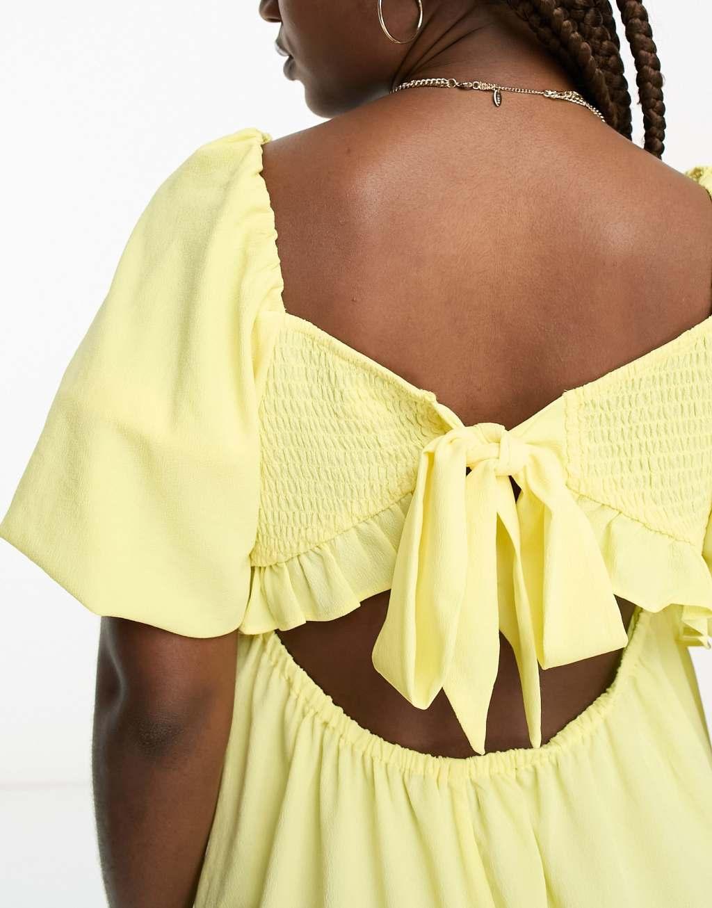 Monki crepe puff sleeve open back mini dress Product Image