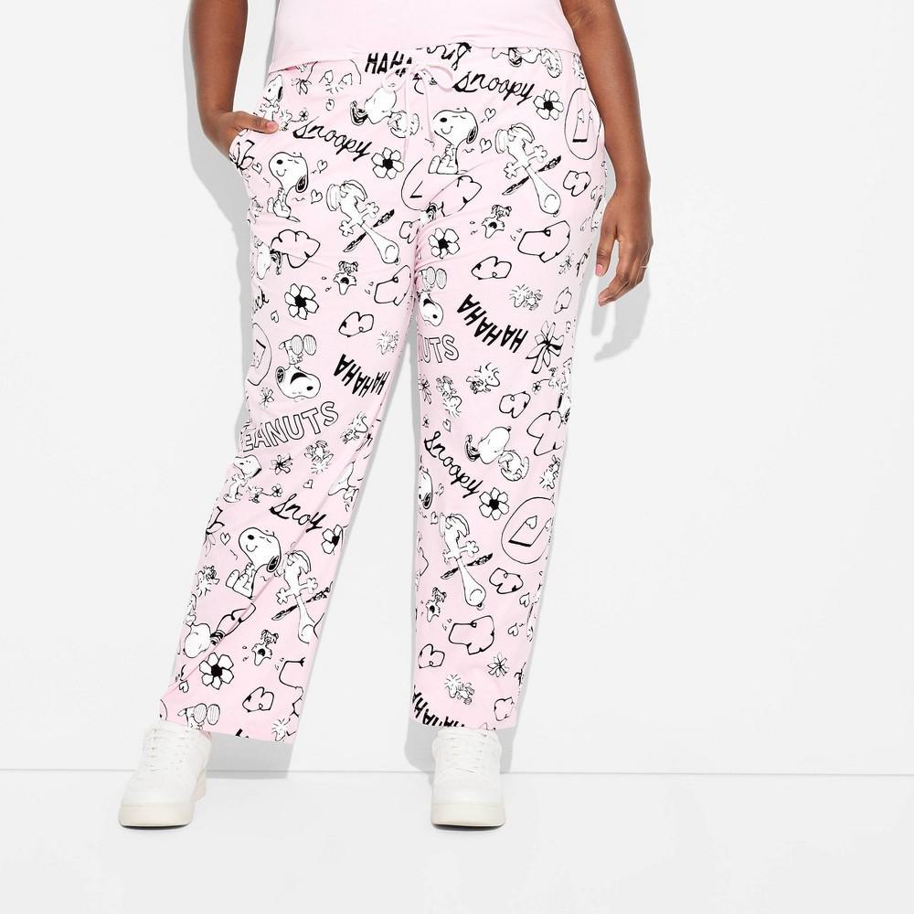 Womens Snoopy Graphic Lounge Pants 1X: Peanuts, Cotton-Polyester, Side Pocket, Pull-On, Jersey Fabric Product Image