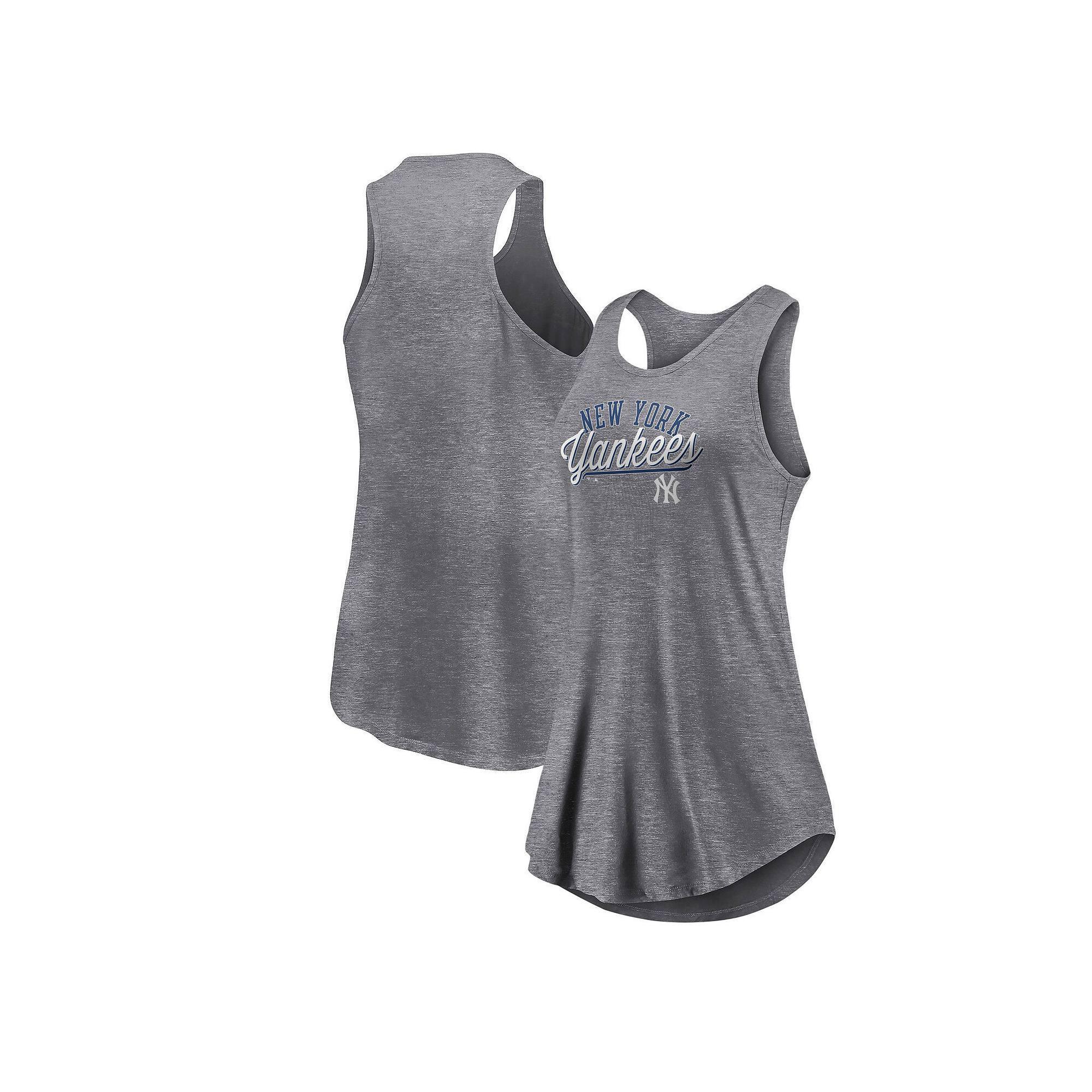 Women's Fanatics Branded Heather Gray New York Mets Simplicity Swing Racerback Scoop Neck Tank Top, Size: 3XL, Grey Product Image