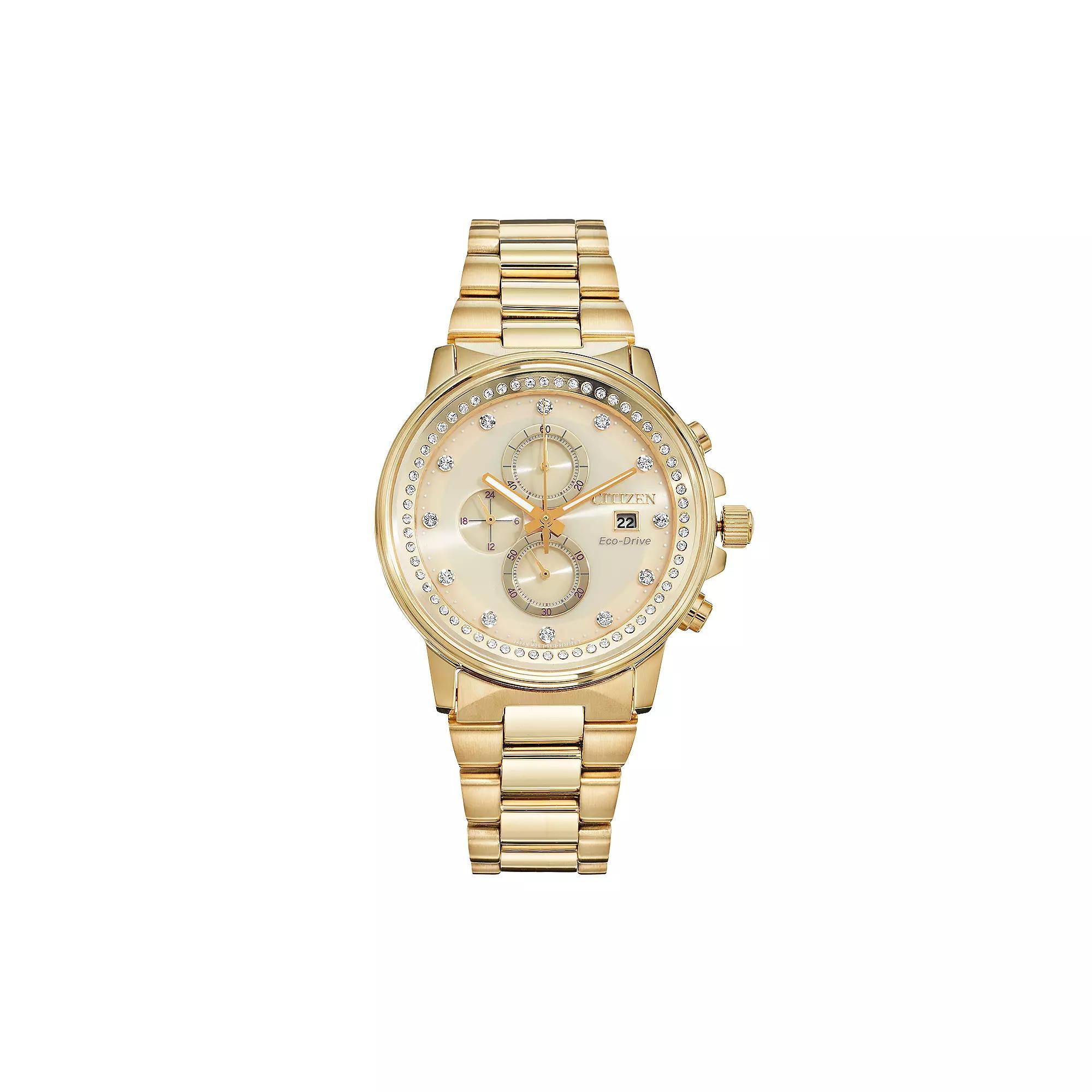 Citizen Eco-Drive Nighthawk Crystal Stainless Steel Chronograph Watch - FB3002-53P, Mens, Gold Tone Product Image