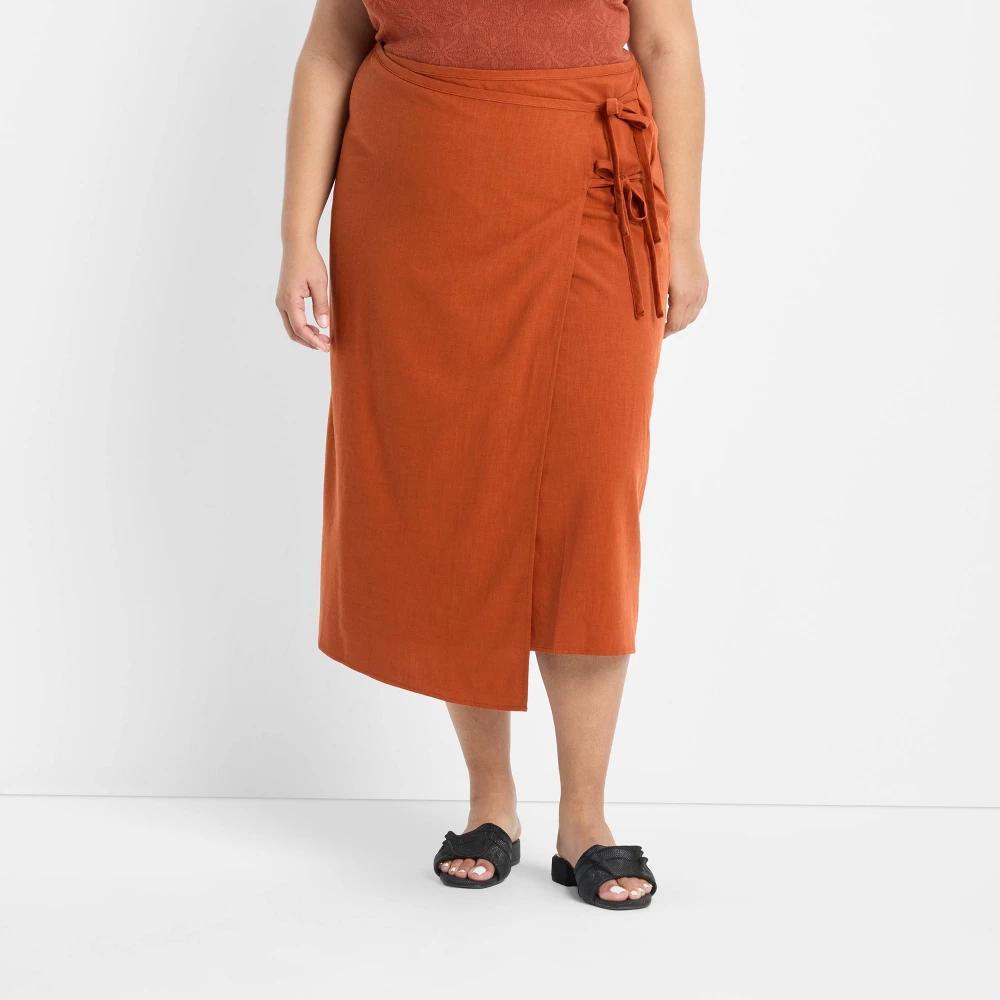 Women's Mid-Rise Linen Midi Wrap Skirt - Future Collective Product Image
