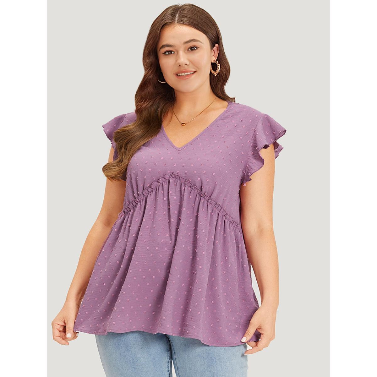Plus Size Polka Dot V Neck Ruffles Tassel Trim Tank Top Women Mauve Elegant Texture V-neck Dailywear Tank Tops Camis BloomChic 22-24/3X Product Image