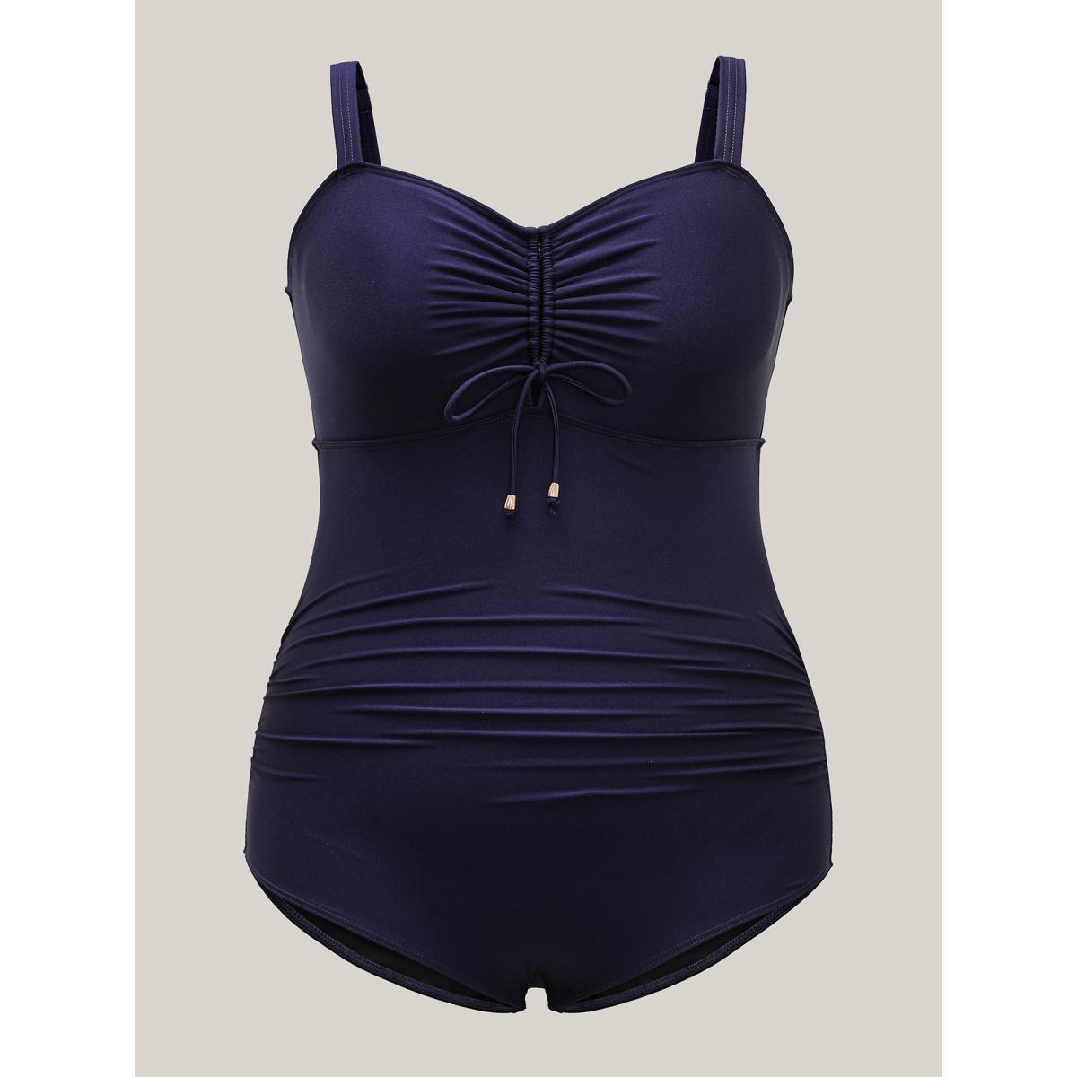 Plus Size Adjustable Back-Tie Cinched One-Piece Swimsuit Women's Swimwear Indigo Beach Tie knot Curve Bathing Suits High stretch One Pieces BloomChic 14-16/1X Product Image