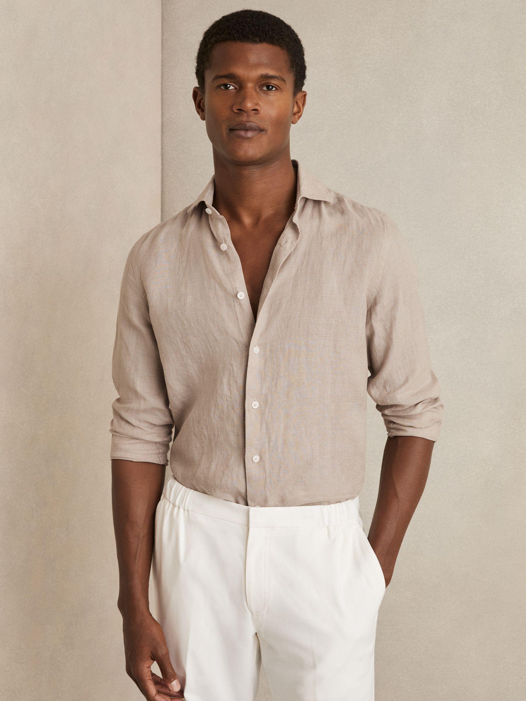 Linen Cutaway-Collar Shirt in Mink Brown Product Image
